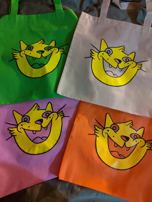 grocery bag with cat logo