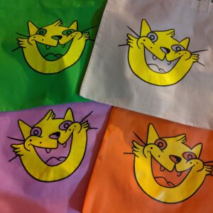 grocery bag with cat logo